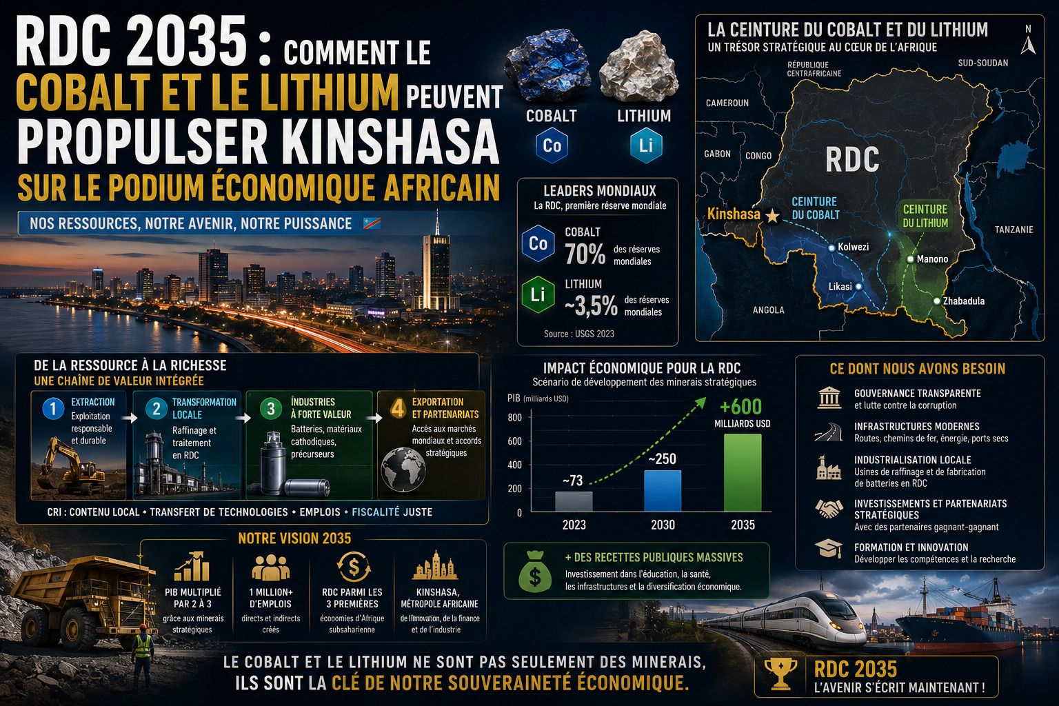 RDC 2035 : Comment le cobalt et le lithium peuvent propulser Kinshasa sur le podium économique africain.